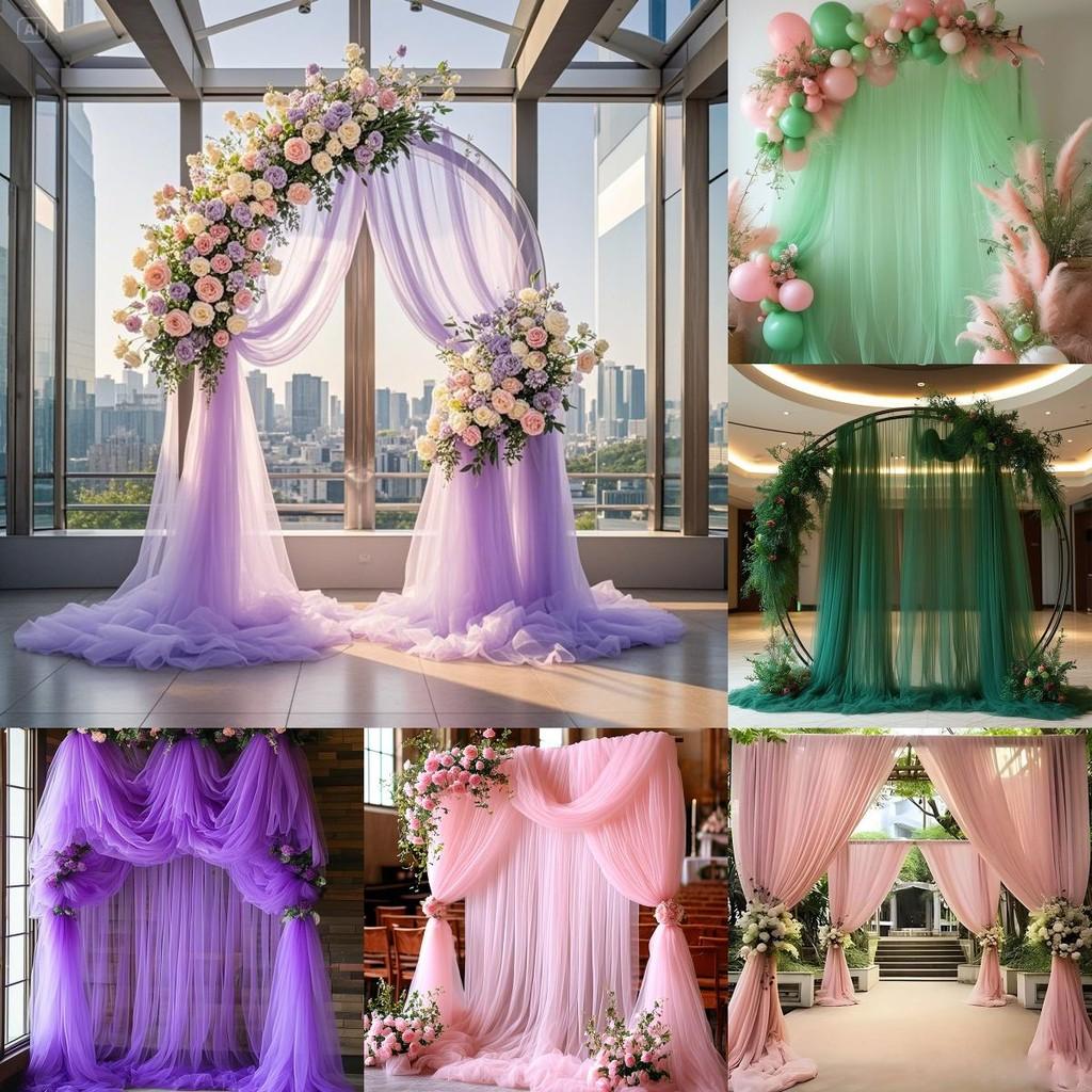 Outdoor Wedding Decor Fabric Bridal Arch Backdrop With Polyester Tulle For Party Event