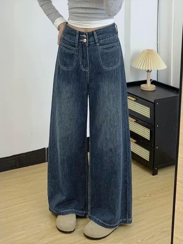 Women's Dark Blue High Waist Wide Leg Xintang Jeans - 2026 Slimming Plus Size Straight Pants
