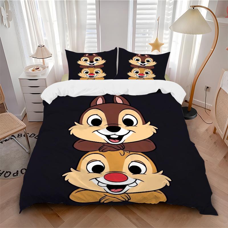 3pcs Good Brothers Chip & Dale Design Quilt Cover Set (1 Quilt Cover + 2 Pillowcases Without Pillow Core), High-Definition Printing for Home and