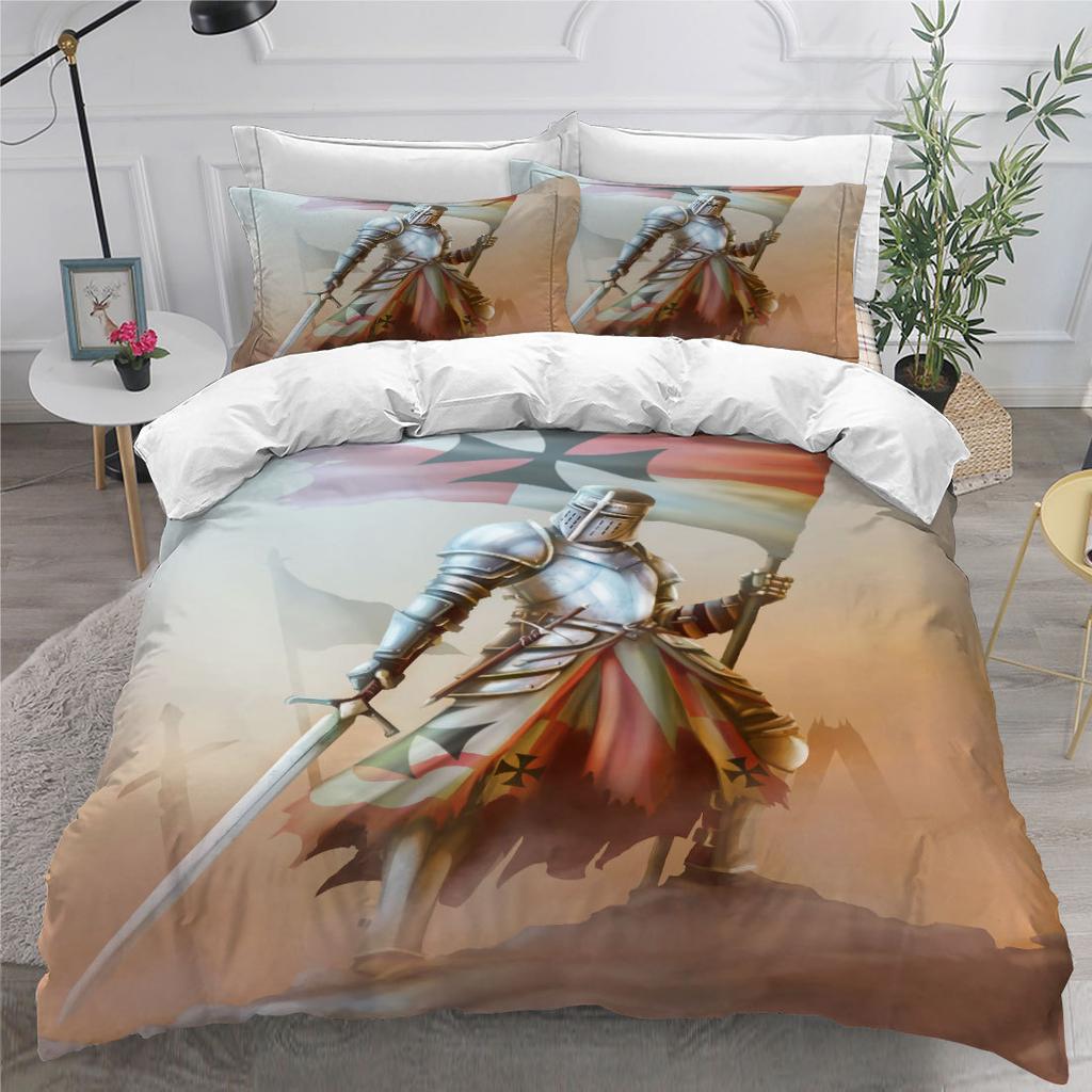 European Knight Retro 3D Digital Printing Three-Piece Set Can Be Customized Grinding Quilt Cover Pillowcase