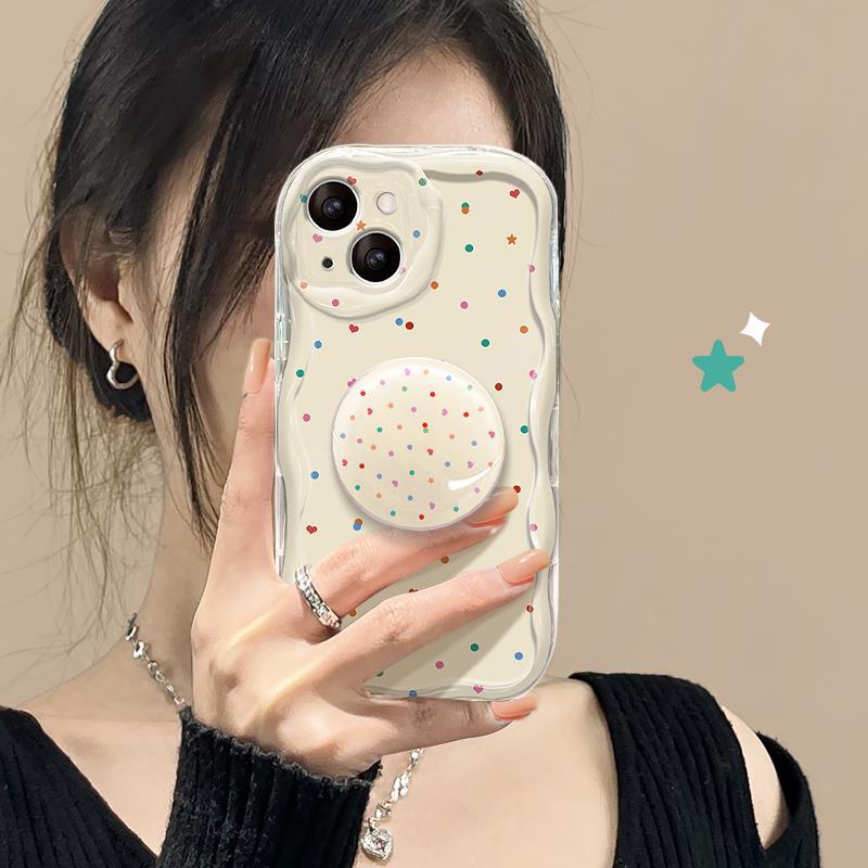Applicable To Apple 14 Mobile Phone Case IPhone 13promax Anti-fall Transparent Silicone 12mini Color Polka Dot Stand