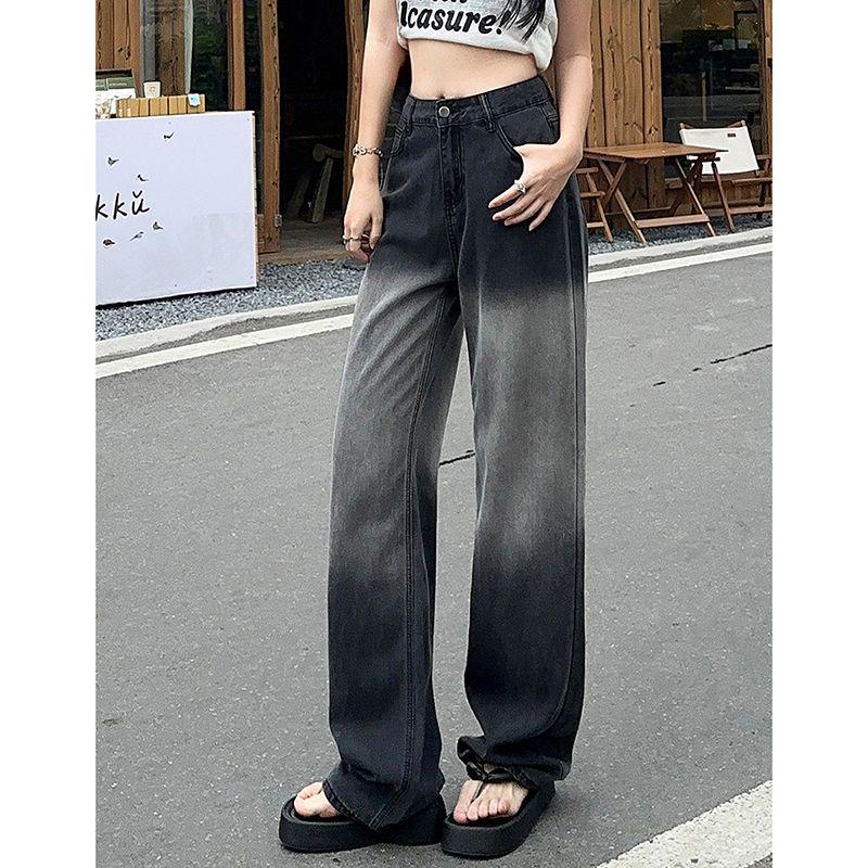 Women's High-Waisted Gradient Washed Wide-Leg Jeans - Slimming and Tall Fit for Spring and Autumn