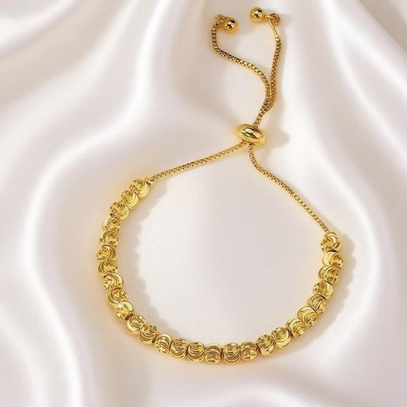 Adjustable Gold Plated Tone Beaded Bracelet Tarnish Resistant Minimalist Fashion Jewelry for Women Daily Wear Gift