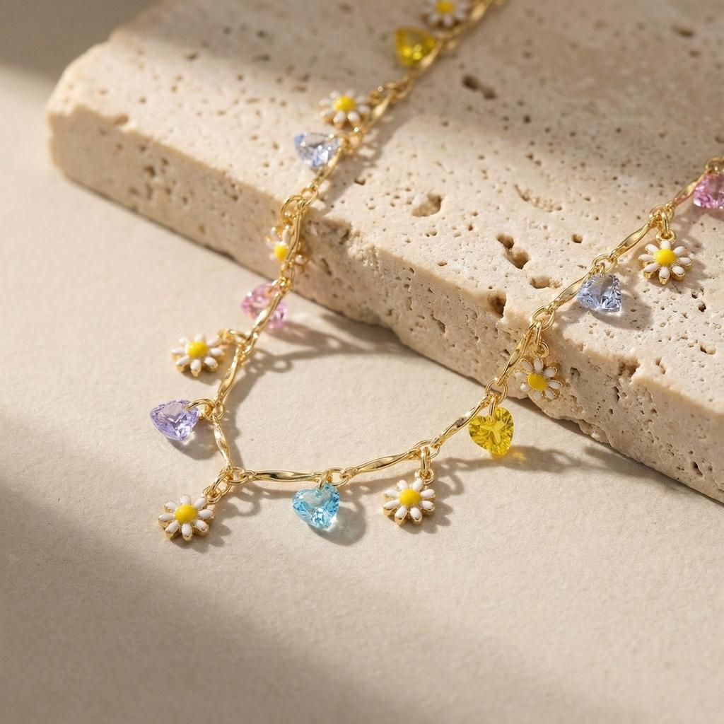 Summer Colorful Flower Bracelet Necklace for Women 18K Gold Plated Chain Bracelets Necklaces Bohemia Jewelry Gifts