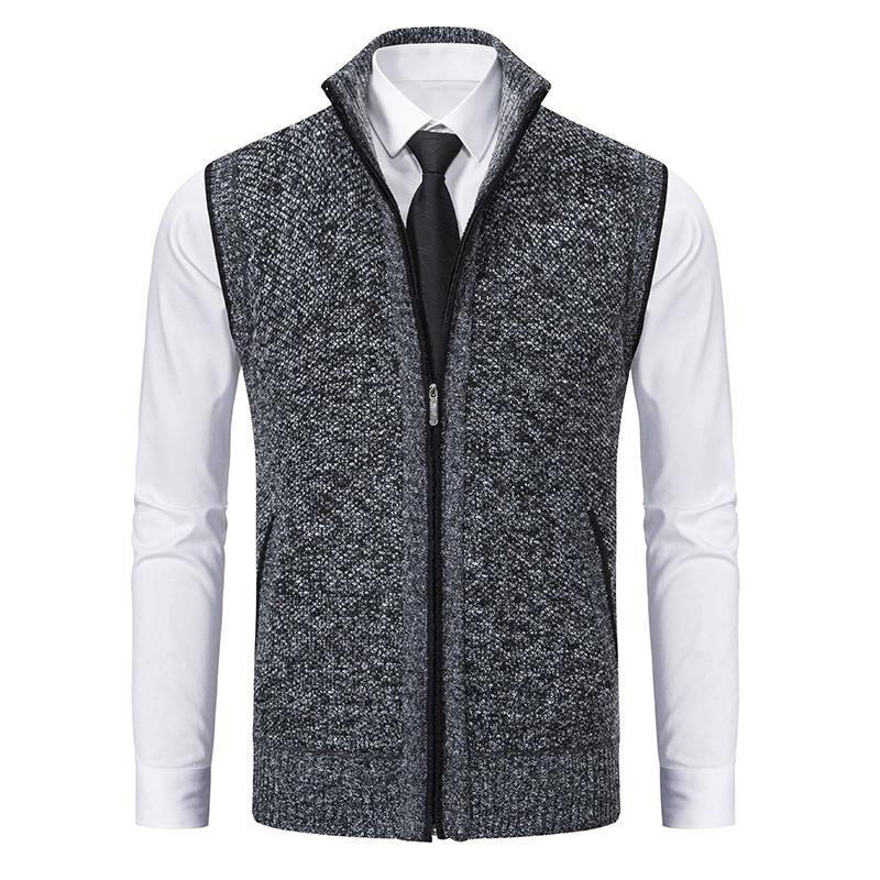 Casual Men's Vest, Vest, Camisole, Vest, Stand Up Collar, Sleeveless Knit, Casual, Thick, Autumn and Winter