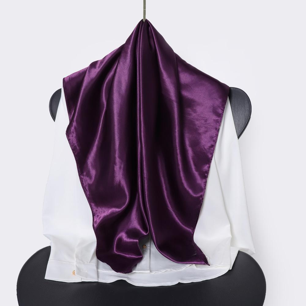 Classic Solid Colour Silk Scarf Women's Trendy Peplum Shawl Simulation Silk Wrap Turban 90cm Square Scarf