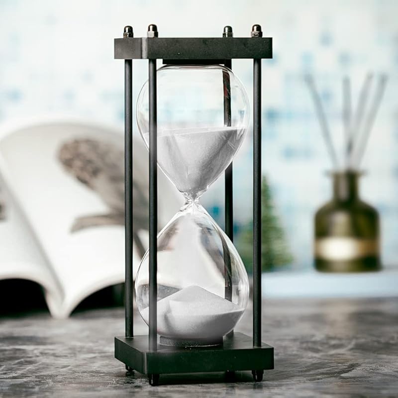 Hourglass Timer 60 Minute, Black Wooden Frame Decorative Sand Timer (Black Sand, Large Size)