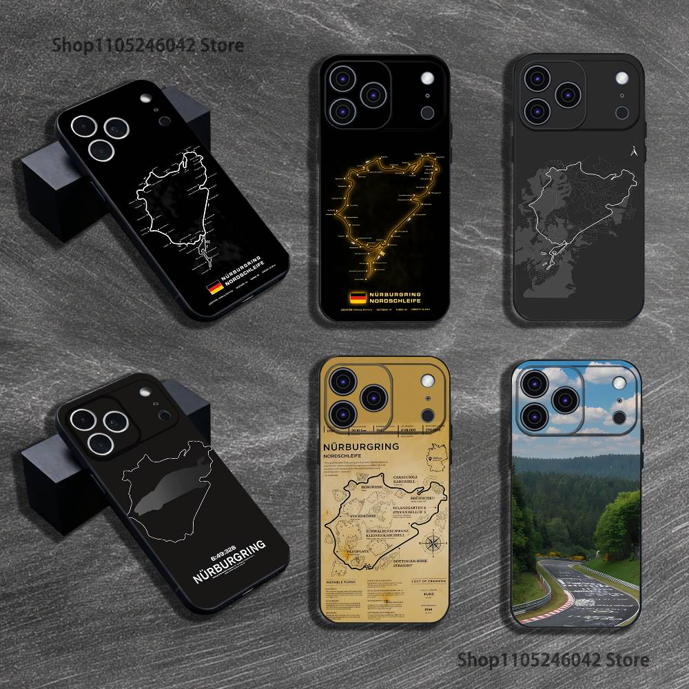 Nurburgring Sport Car Black Soft Cover Phone Case For iPhone 17,16,15,14,13,12,11,Pro,XS,Max,XR,Plus,E,SE4,Mini