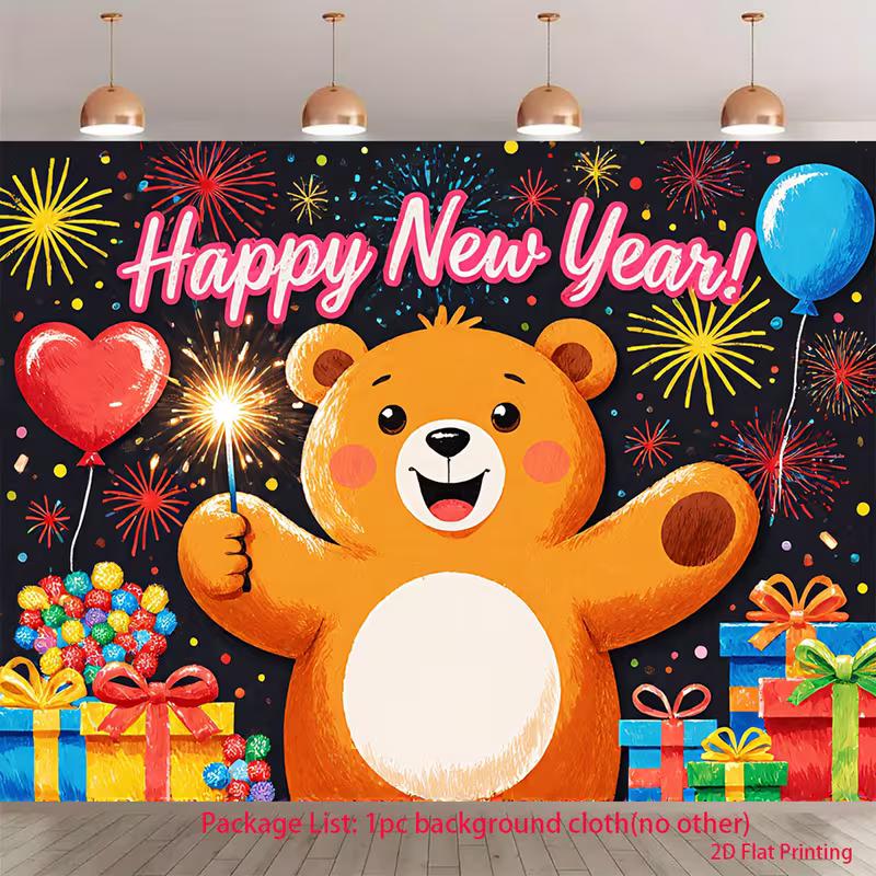 2D Playful Cartoon Bear Backdrop for Whimsical New Year Events 47.2x31.5inch/120*80cm