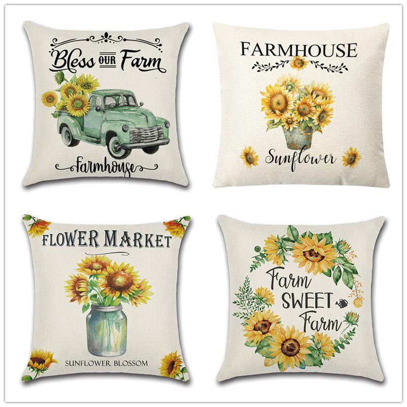 Pillow Farm Sunflower Pillow Cover Happy Summer Thanksgiving Car Waist Support Cushion Home Pillow Cover