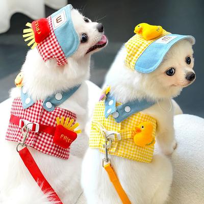 3 Stück/Set Atmungsaktives Stoff Haustier Zugseil Set Ente Frosch Design Niedlicher Hut Hundeleine Welpenkleidung Ausgehend Katze Brustgeschirr