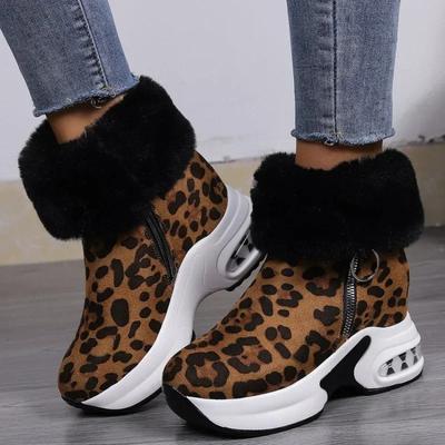 Klobige Plateau-Schneestiefel für Damen Dicke Sohle Winterstiefeletten Frau Rutschfestes Wildlederimitat Knöchel-Botas Weiblich Übergröße 43