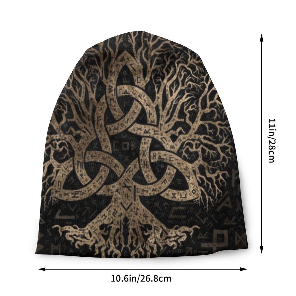Custom Winter Warm Bonnet Homme Knit Hats Tree Of Life With Triquetra On Futhark Beanie Cap Vikings Beanies Caps Unisex WoUnisex