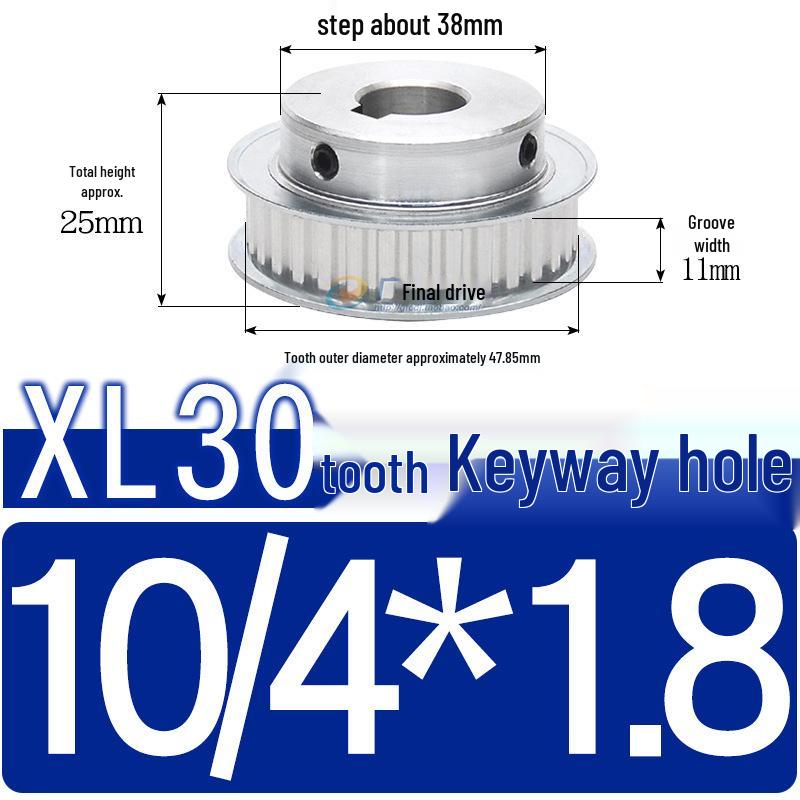 Synchronous Pulley XL, 30 Teeth, BF Type, Groove 11mm, Keyway Bore 5-25mm, Boss with Setscrew