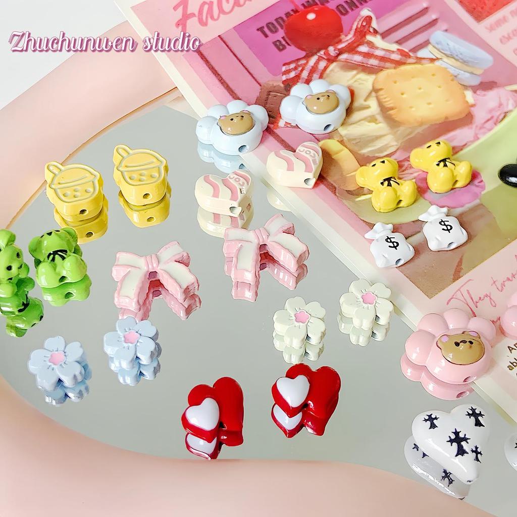 Alloy Heart Bow Milk Tea Beads for DIY Jewelry & Phone Chains