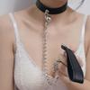 Emoi Collar Human SM Lead Choker Landmine Cosplay Accessories Stylish Cute Bell Chain Hanging Ring PU Choker Adjustable For Beginners SM Goods SM Play