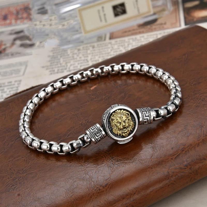 

Новый мужской браслет в виде льва, мощный ретро-браслет в европейском и американском стиле для пары, подарок на день рождения 18CM серебряный