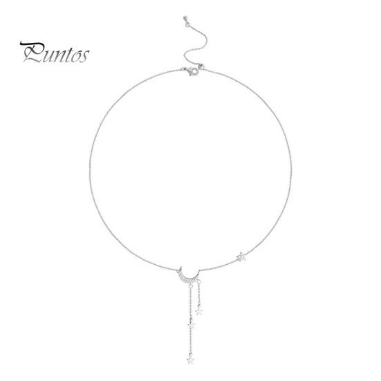 

Женское ожерелье с подвеской в виде луны и звезды, стразы, регулируемая цепочка из сплава для ключицы, подарок для жены, девушки, украшения на шею для повседневной носки, свадеб, вечеринок серебряный