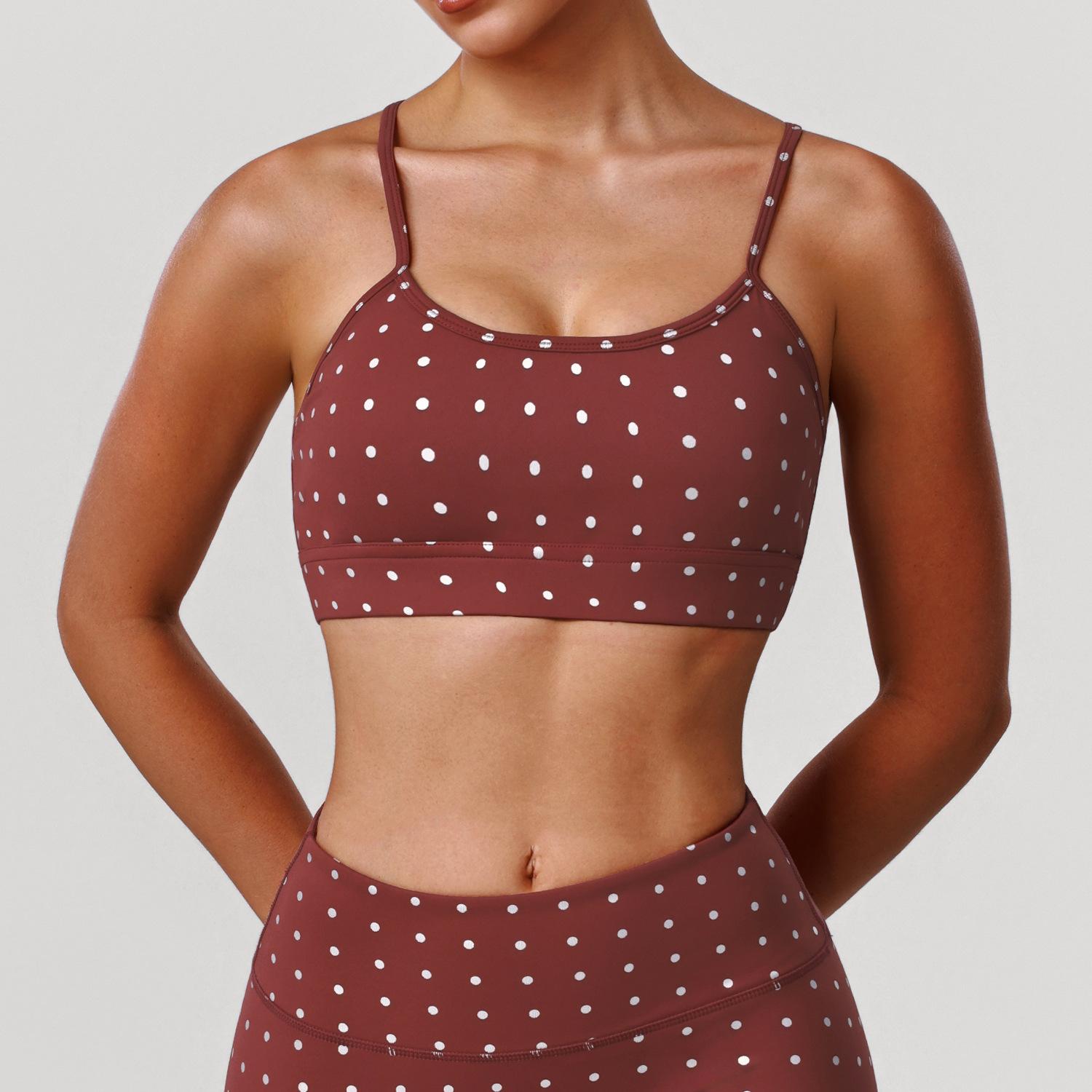 Women s Polka Dot Thin Strap Sports Bra Sleeveless Workout Yoga Crop Top with Chest Pad S