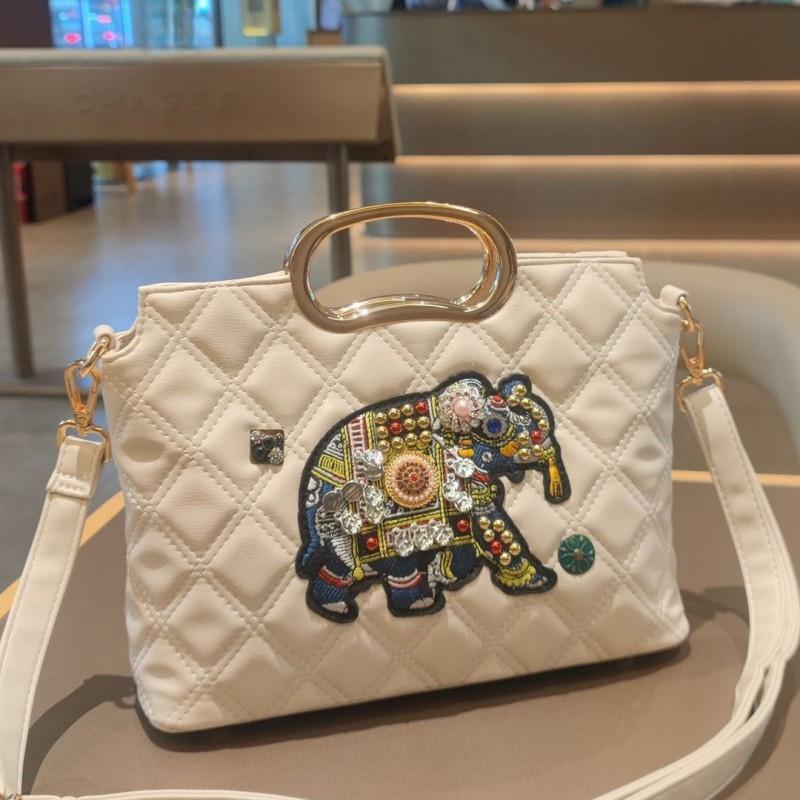 Large Embroidered Elephant Tote Bag Luxury Quilted Crossbody Daily Use