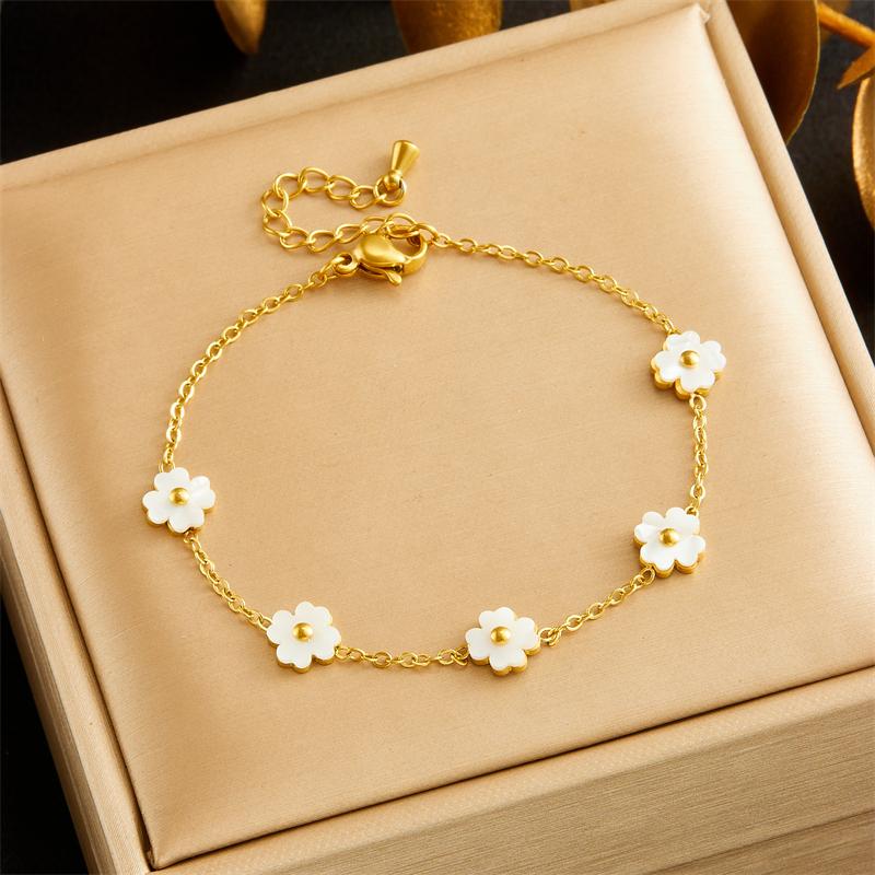 DIEYURO 316L Stainless Steell White Flower Bracelet For Womens New Concise Trend Non-fading Flowers Hand Chain Jewelry Gift
