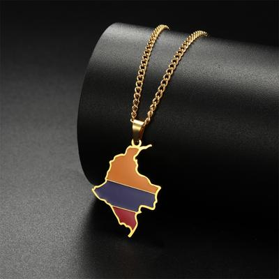 Enamel Colombia Map Necklace Women Men Stainless Steel Trendy Colombiana Flag Pendant Chains Ethnic Jewelry Gifts