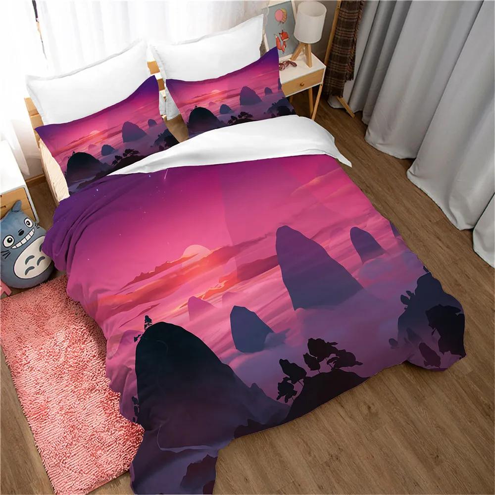 Mountain Duvet Cover Set Forest and Bright Moonlight Elk Landscape Mountain Bedding Set King Size Soft Polyester Comforter Cover