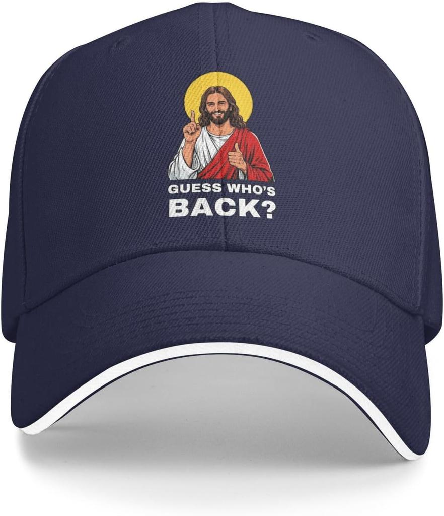 Guess Whos Back Jesus Christian Graphic Baseball Cap Polyester Adjustable Casual Hat for Adult