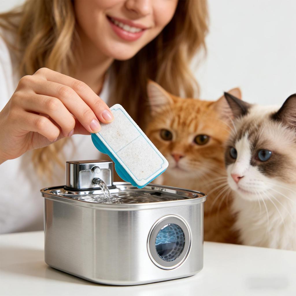 6 Pack Cat Water Fountain Filter with Sponge - Activated Carbon Odor Removing Replacement Cartridge for Pet Drinking Dispenser