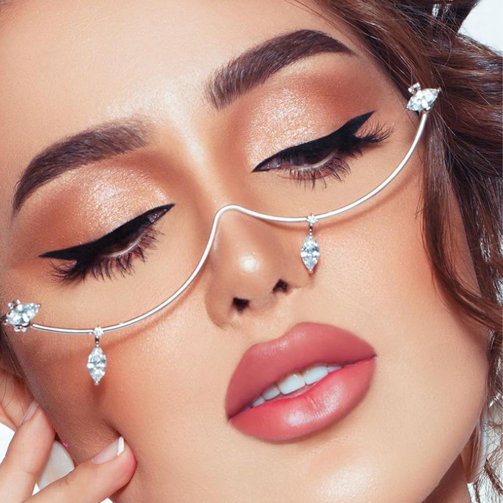 Chain Rhinestone Luxury Eyeglasses Frames Water Drop Zircon Half Frame Glasses Eyewear Decoration