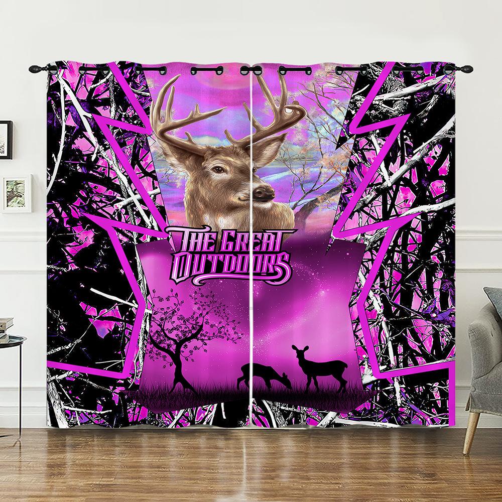 Curtains Animal Deer Pastoral Curtains Digital Printing Blackout Curtains No Punching