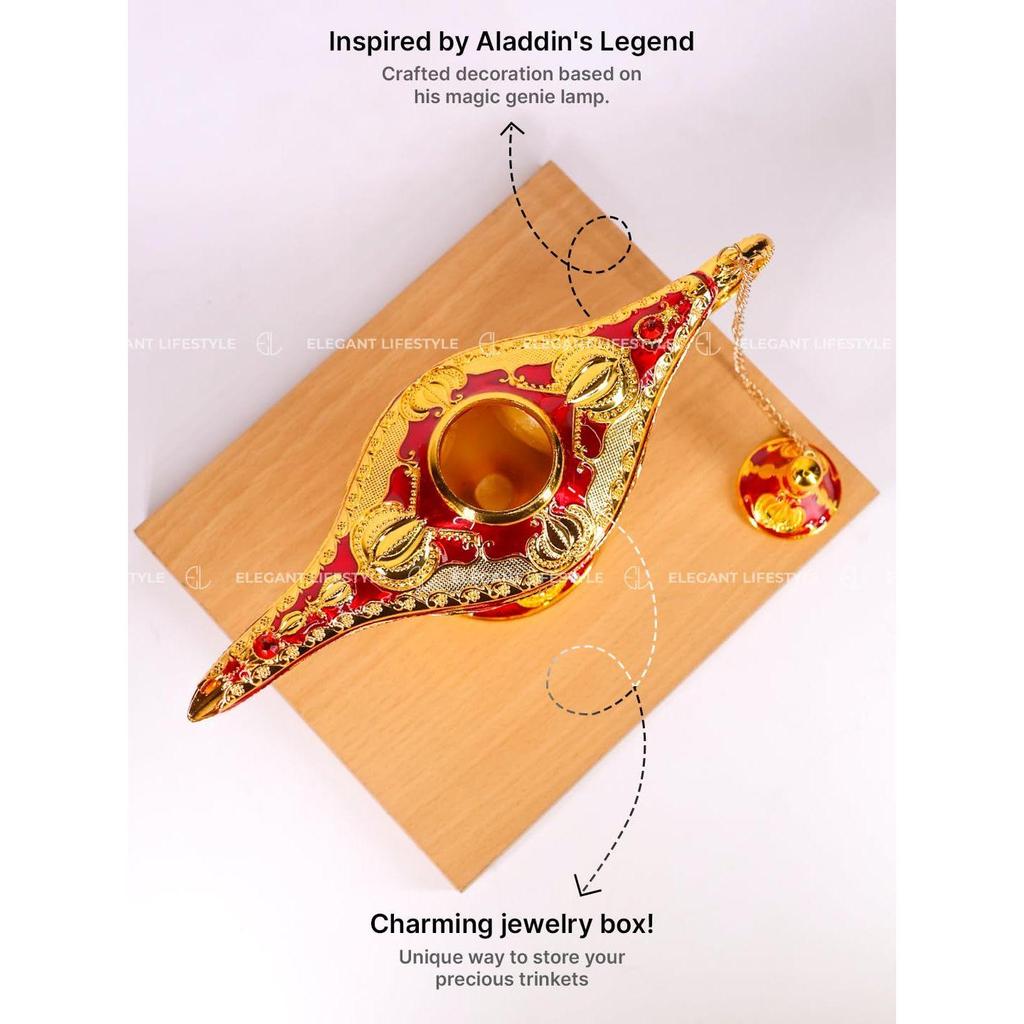 Ge Aladdin Chirag Lamp-Luxurious Metal Jewelry Box,Decorative Showpiece, Home & Office-(Gold-red)