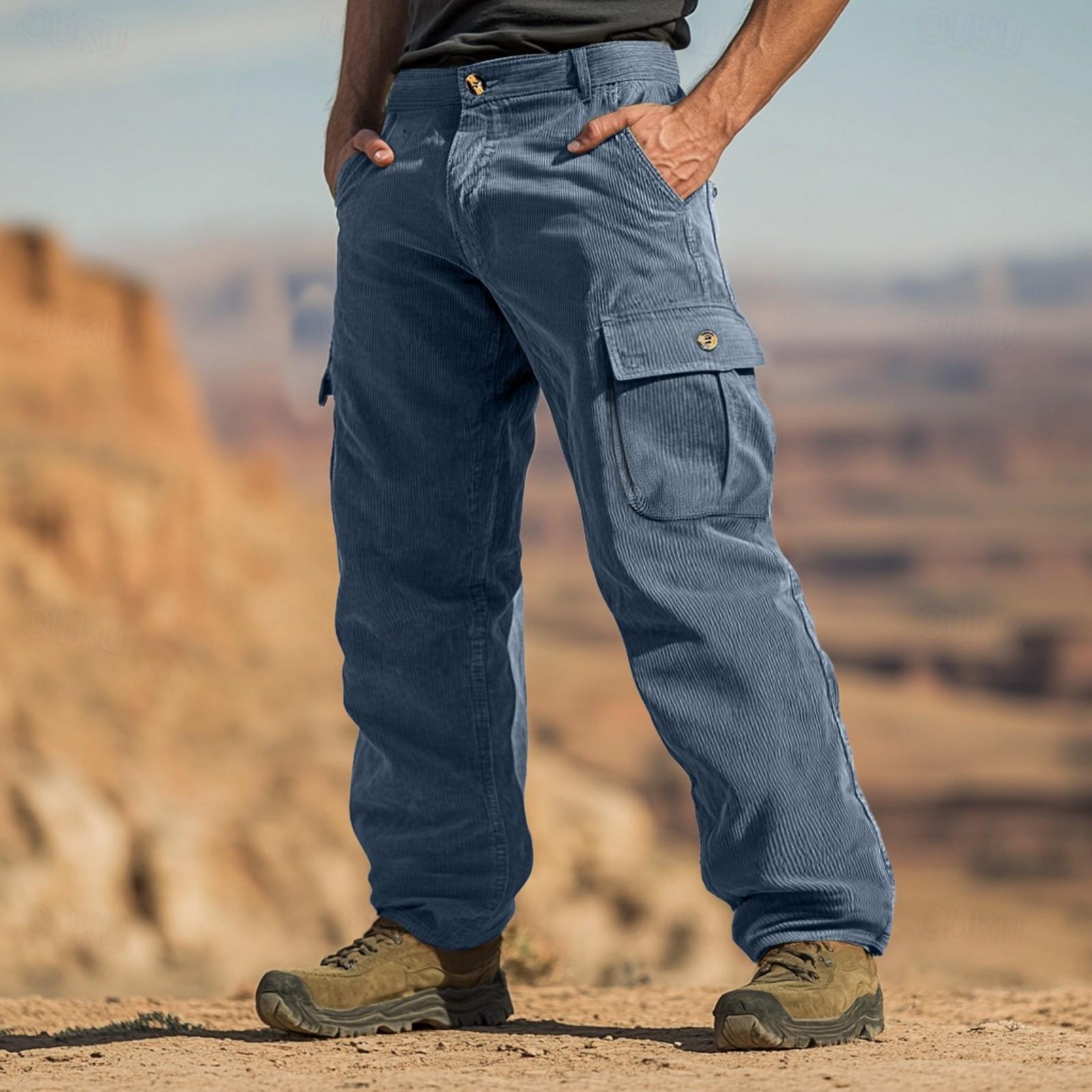 

Мужские комбинезоны, повседневные брюки с несколькими карманами и завязками, походные брюки, хлопковые саржевые брюки XL небесно-голубой