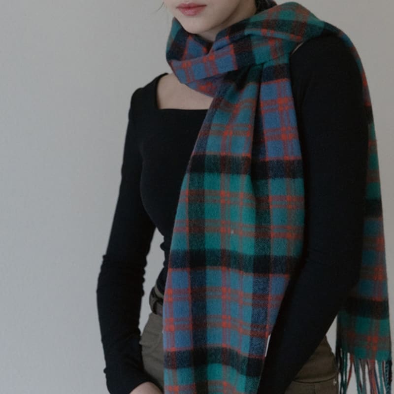 Tatiana Check Soft Lambskin 100% Wool Muffler MF8005 Green