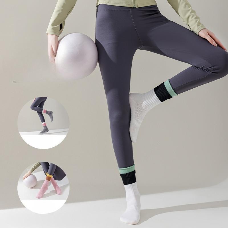 Yoga Casual Socks for Summer, Thin Mesh, Anti-slip, Women's Pilates, Mid-calf, Color-blocked, Rolled-up, Fitness
