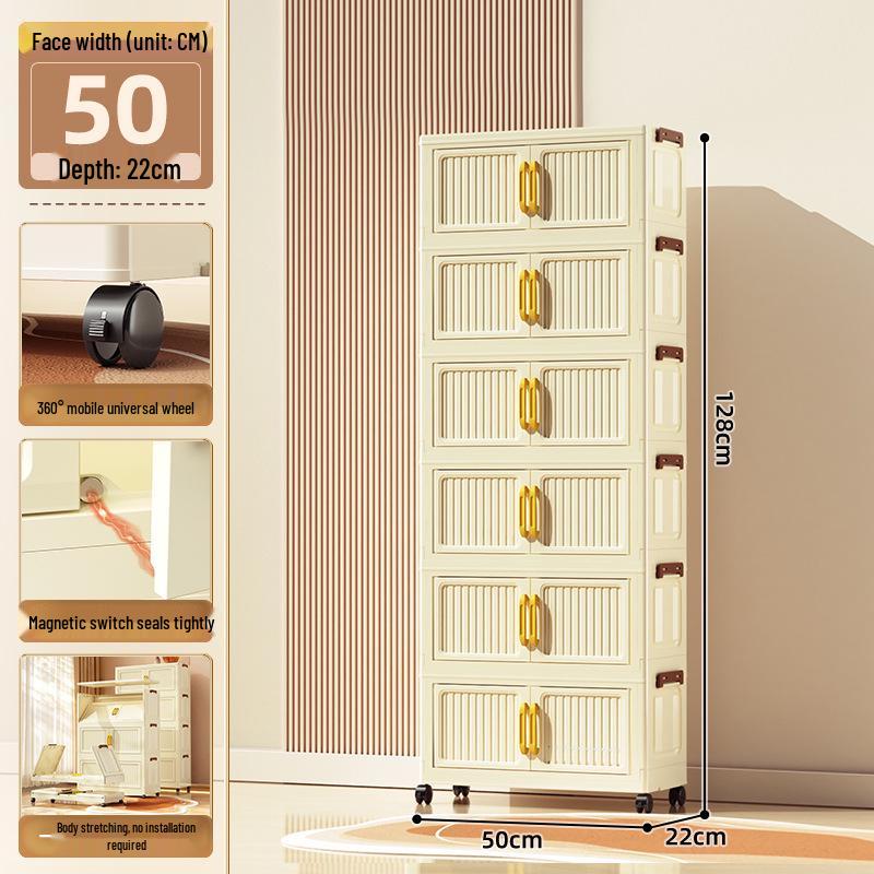 40-60cm Wide Transparent Foldable Double Door Floor Storage Cabinet with Multiple Layers