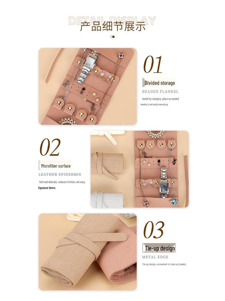 Multifunctional Cross-Border Jewelry Roll: Foldable Portable Microfiber Storage Clutch