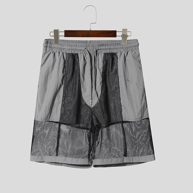 

INCERUN Men Elastic Waist Drawstring Mesh Net Patchwork Casual Sports Shorts 5XL серый