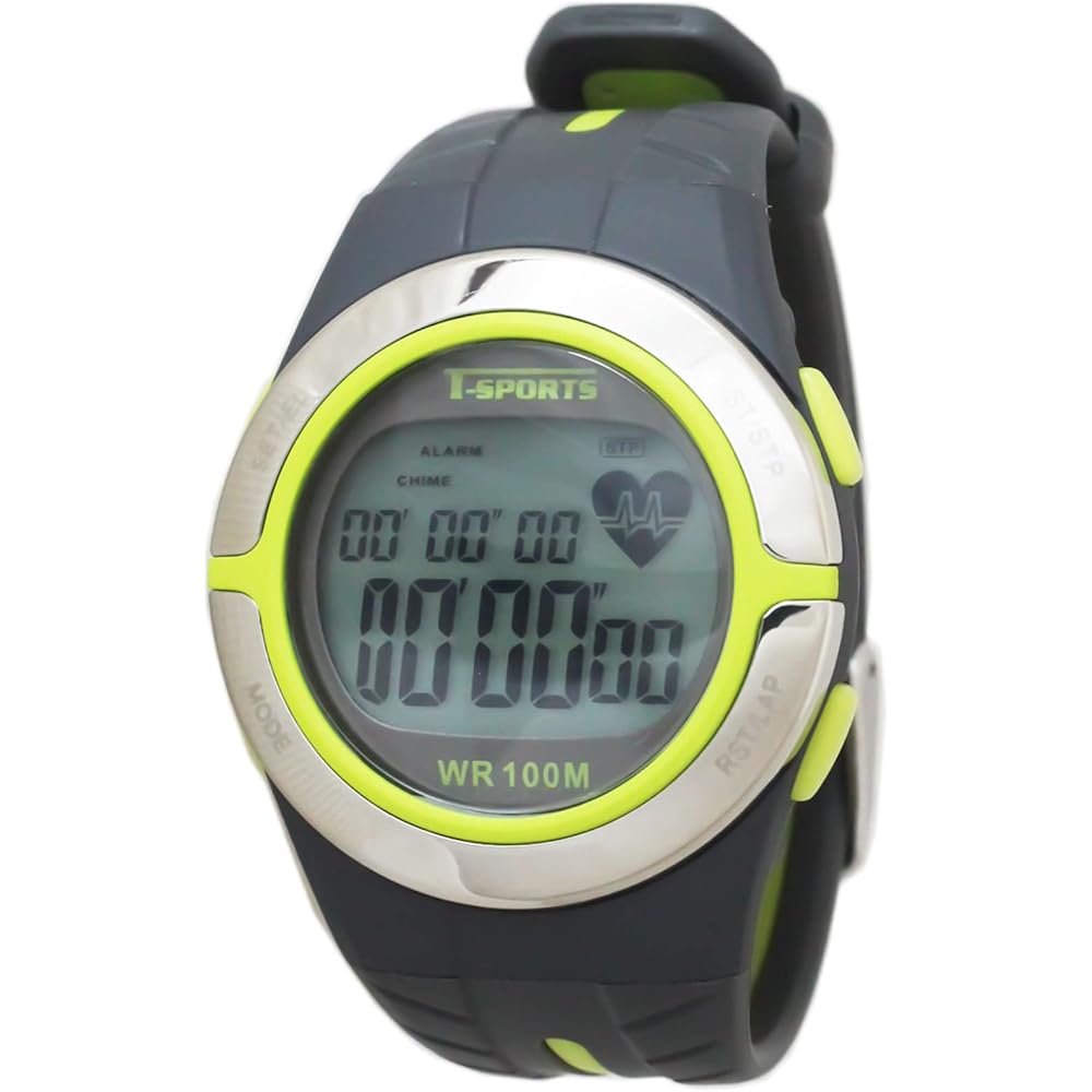 Crepha T-Sports Digital Watch Men s Green Multi-Function Heart Rate Lap Time Calorie Measurement Water Resistant 10 ATM