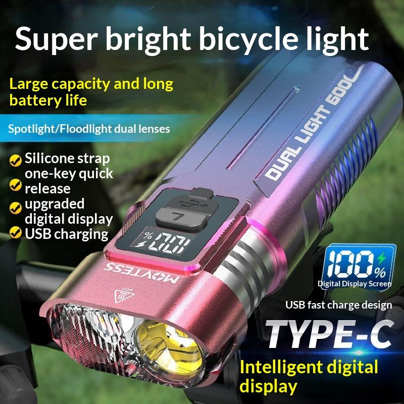 Bicycle Light Digital Battery Indicator Usb Rechargeable Bike Light Set With 1 Flashlight W Bike Light Strap + Type-C Charging