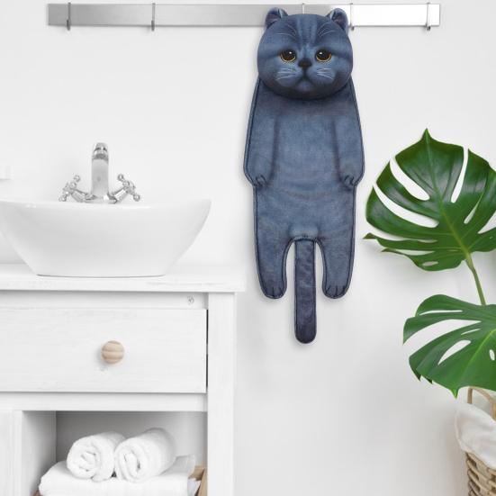 Hand Towel Adorable Cartoon Cat Shaped Towel Soft Absorbent Hanging Towel for House Kitchen Bathroom