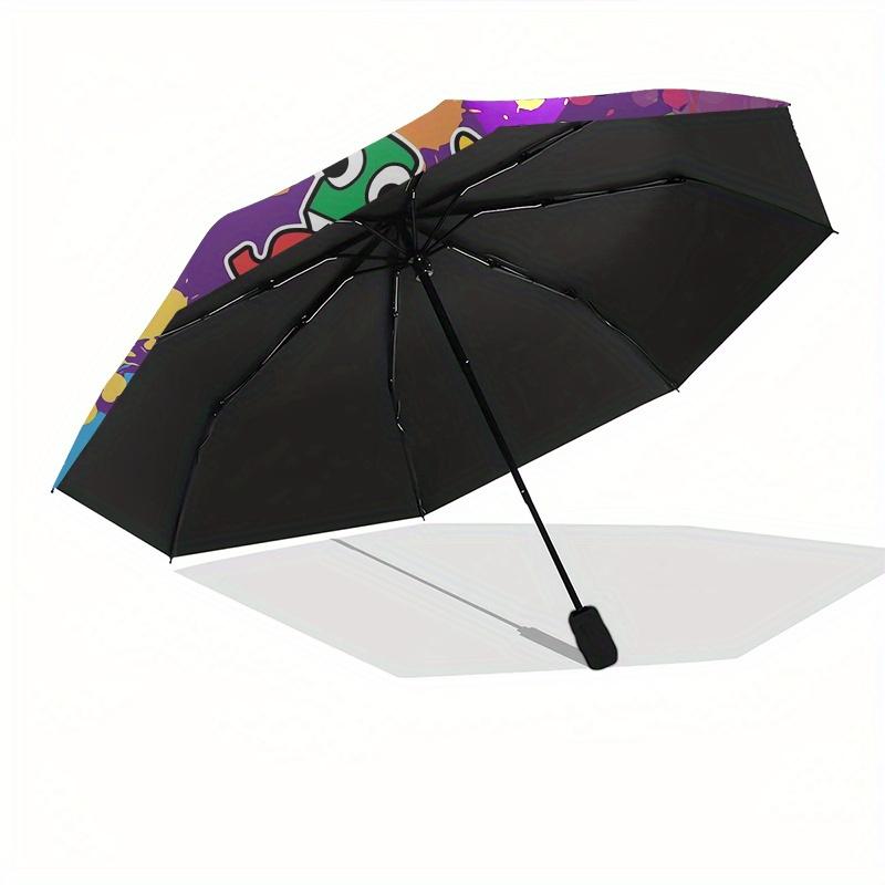 Cartoon Characters,Splash Art Automatic Folding Umbrella Simple 8 Rib Design, Bright Cartoon Pattern, Durable Iron Frame, Suitable For Trav