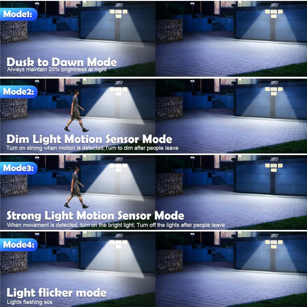 Solar Lights Outdoor 333/288/270 LED 4 Heads Motion Sensor Wall Lights Remote Waterproof Street Area Light Patio Garden Garage