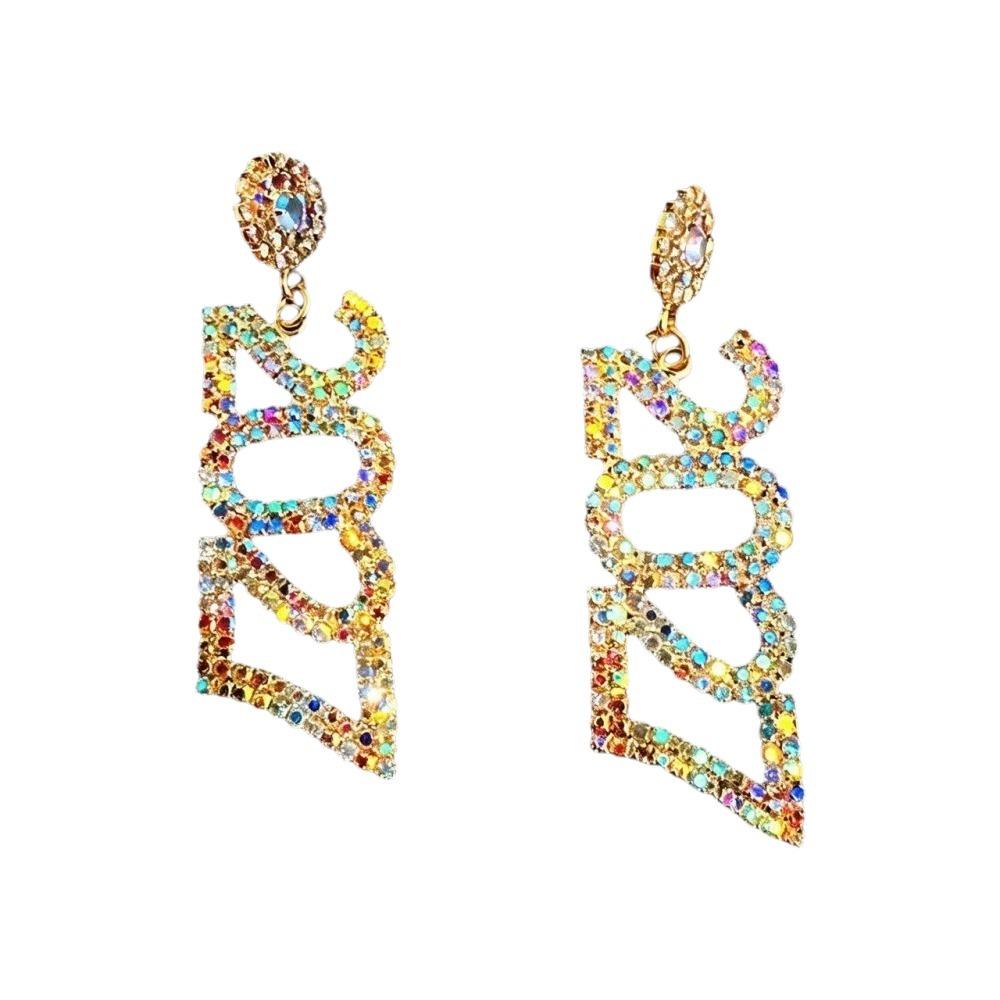 Rhinestone 2027 Digital Earrings Fashion Long Drop Earring Jewelry New Year Earrings Christmas