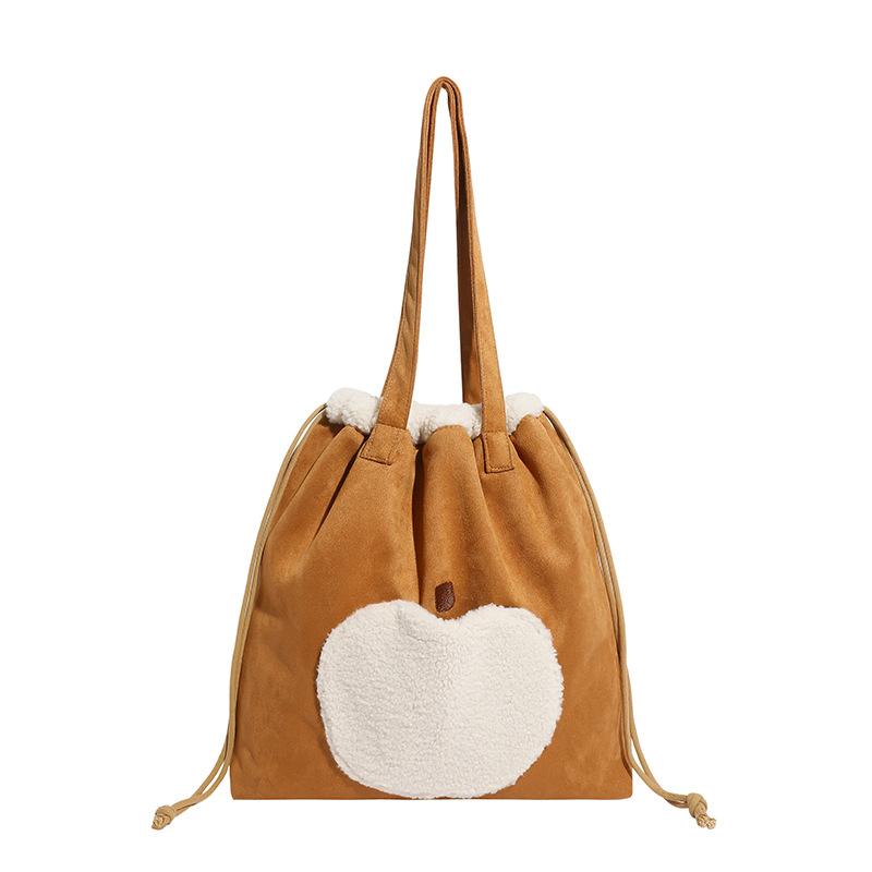 

2025 new autumn and winter fashion drawstring lamb wool tote bag women s commuting shoulder bag foreign style handbag