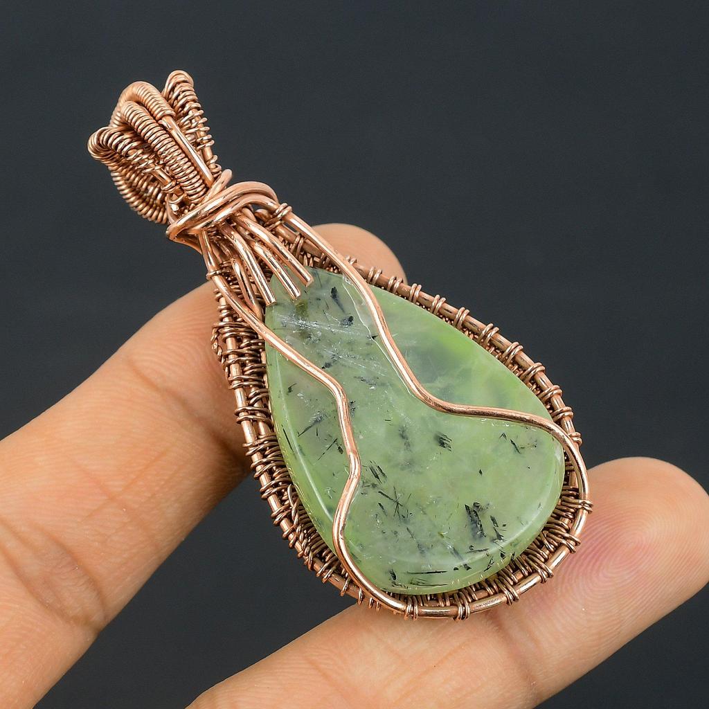 Prehnite Jewelry, 999 Copper Wire Wrapped Pendant Handmade Gemstone Jewelry, Gifts For Wife Brand New Pendant