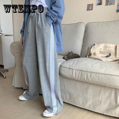 Gestreifte Jogger Jogginghose Bf Hip Hop Frauen Hohe Taille Breites Bein Sporthose Streetwear Kordelzug Baggy Gerade Hose