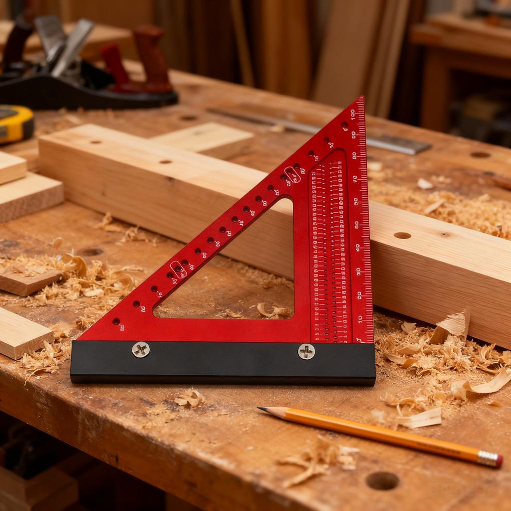 Precision Aluminum Alloy Carpenter Square 90° Triangle Ruler with Hole Positioning - Multi-Functional Measuring & Marking Tool