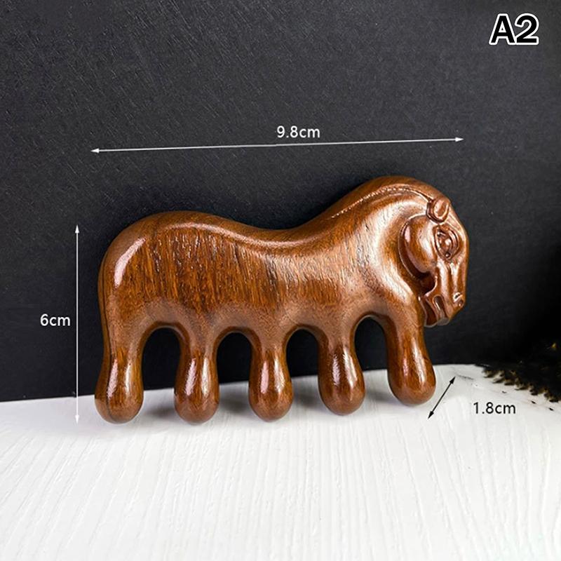 Sandalwood Meridian Massage Comb Zodiac Horse Design Therapy Massage Comb Coarse Tooth Scalp Point Massage Brush