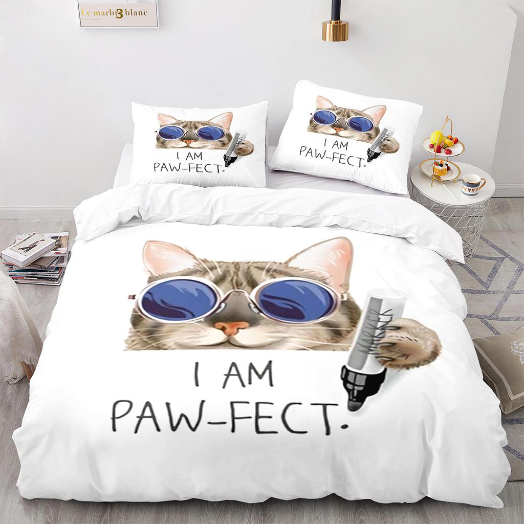 3D Three-Piece Kitten Quilt Cover Size Three-Piece Set